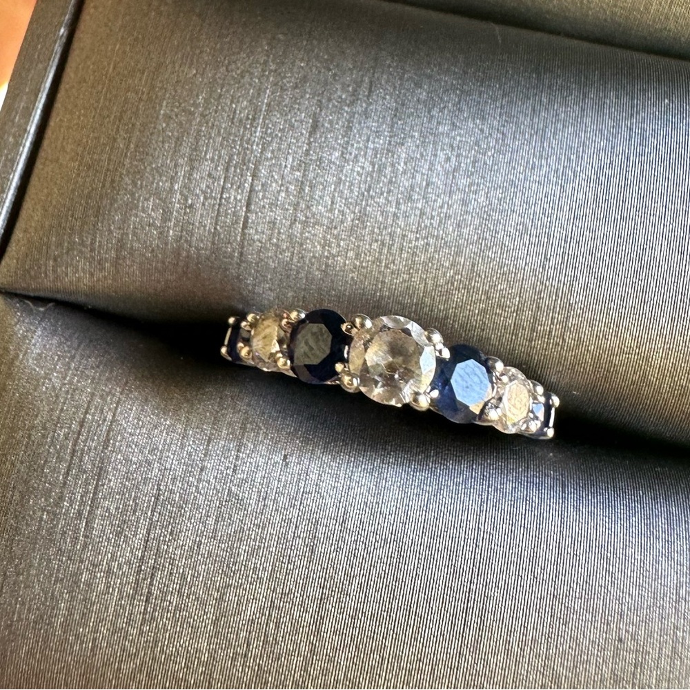 Cubic Zirconia Synthetic Blue Spinel Platinum Clad Sterling Silver Ring SZ 5